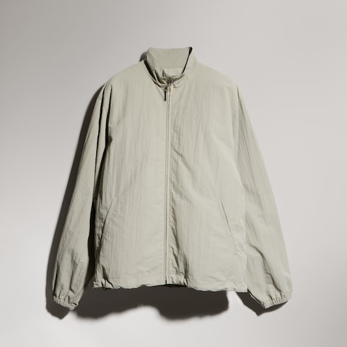 Froissé nylon faille zip jacket with embroidery - beige