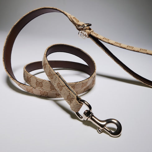 Extra-small pet leash - sand and brown GG canvas