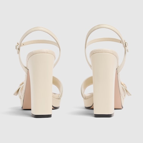 Women's platform sandal with Double G - ivory leather