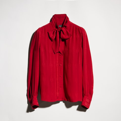 Interlocking G chain silk jacquard shirt - red
