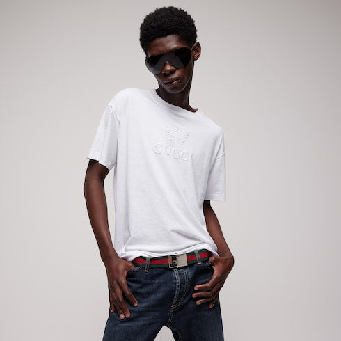 Cotton jersey T-shirt with embroidery - white