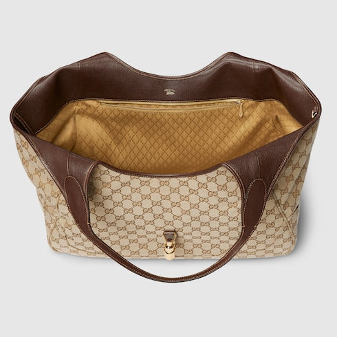 Mercato large tote bag - sand and brown GG canvas