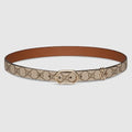 GG belt with oval buckle - beige GG fabric