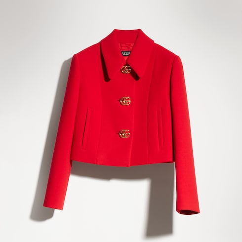 Crêpe wool jacket with Double G button - red