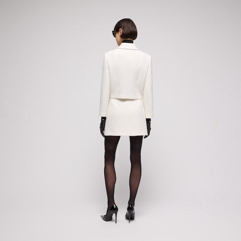 Crêpe wool skirt with Double G button - white