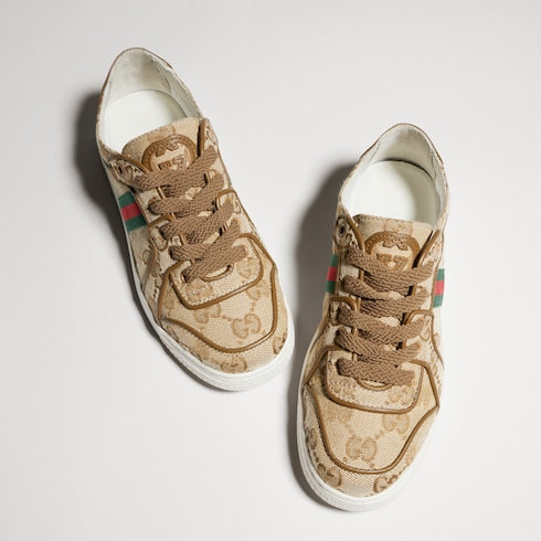 Children's Stretch low-top sneaker - sand and brown GG canvas