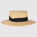 Straw hat with grosgrain detail - beige