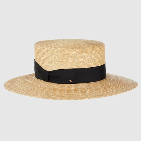 Straw hat with grosgrain detail - beige