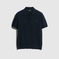 Knit cashmere polo shirt with embroidery - blue navy