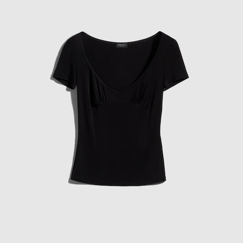 Viscose jersey T-shirt with metal tag - black