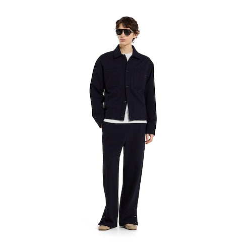 Cotton jersey leisure pants with embroidery - dark blue