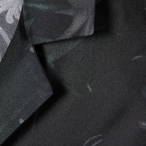 Printed silk twill bowling shirt - black and grey