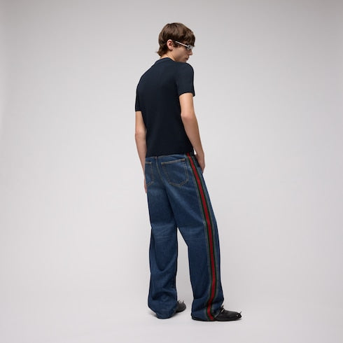Technical knit fabric polo shirt with embroidery - dark blue