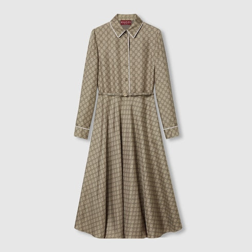 GG silk twill dress - camel