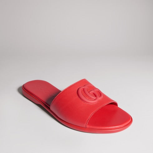 Women's slide sandal with Double G - red leather