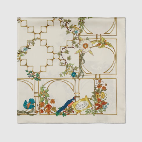 Printed silk twill carré - ivory and multicolor