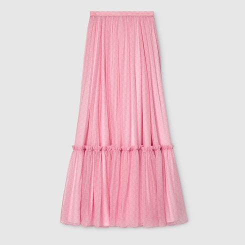 Printed silk chiffon long skirt - light pink