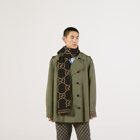 Check GG wool scarf - black and beige