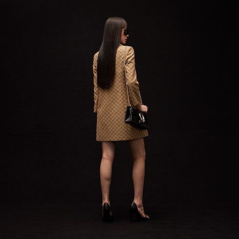 GG cotton canvas coat - camel and dark brown