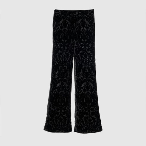 Floral devoré velour pants - black