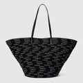 Maxi woven tote bag - black and white grosgrain
