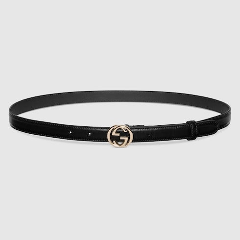Belt with Interlocking G buckle - black leather