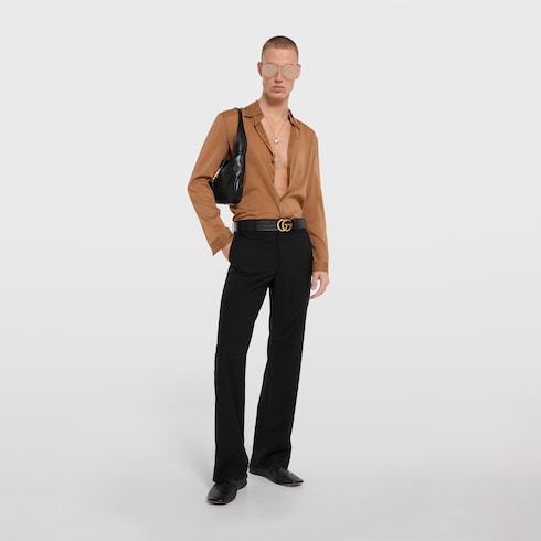 Silk stretch chiffon shirt - light brown