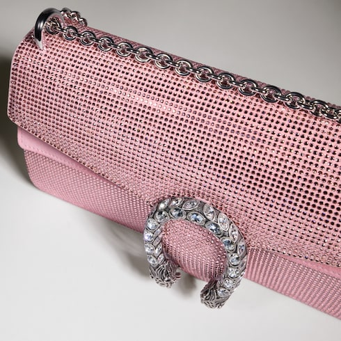 Dionysus crystal medium shoulder bag - light pink suede