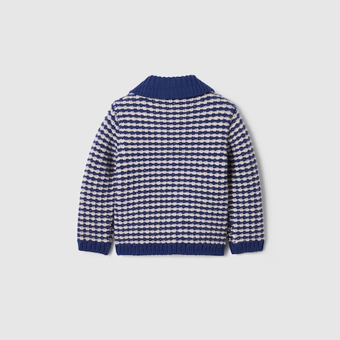 Baby striped wool cardigan - blue and white