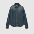 Cotton denim shirt with embroidery - blue