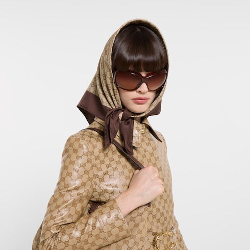 Printed silk twill headband - brown and light brown