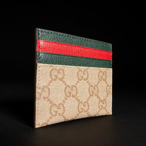 Card case with multicolor slots - sand and brown GG coated canvas
