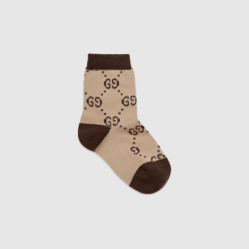 Beige / Brown Cotton Baby GG Socks - Beige / Brown Cotton