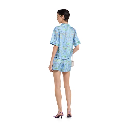 Printed silk twill shirt - light blue