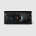 Long wallet with bamboo - black leather
