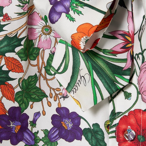 Printed silk twill shirt with bow - multicolor