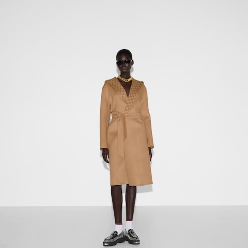 Reversible GG silk wool blend coat - camel and ebony