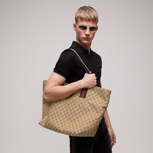 GG medium tote bag - sand and brown GG canvas