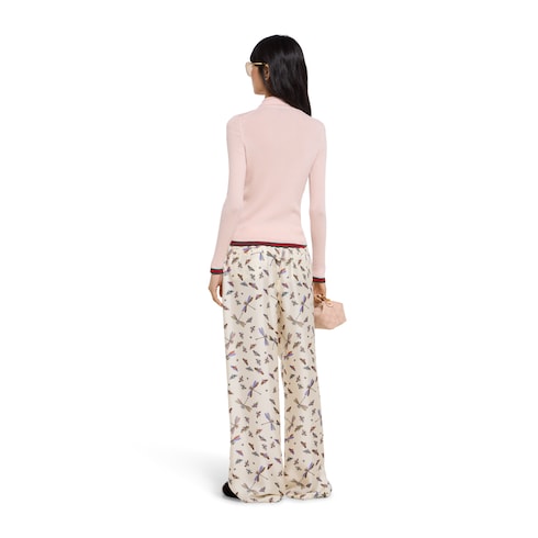 Printed silk twill pants - white