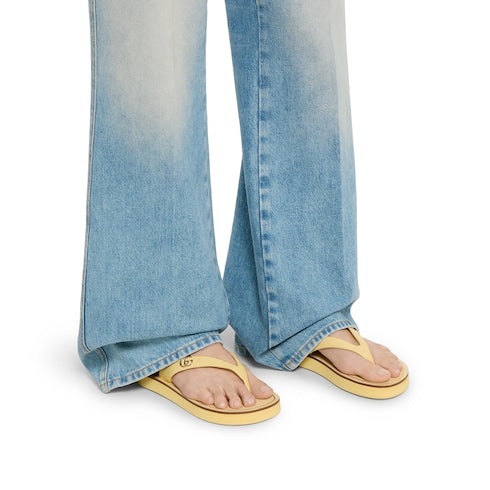 Women's thong sandal with Double G - yellow leather