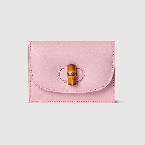 Card case with bamboo - light pink leather