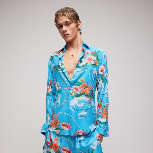 Printed fluid fabric shirt - multicolor
