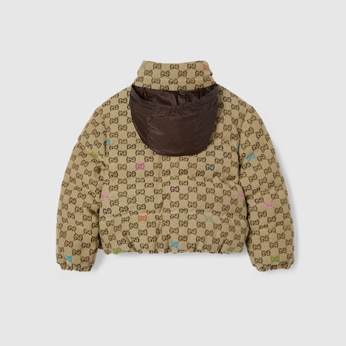 Children's padded GG canvas jacket - beige and brown