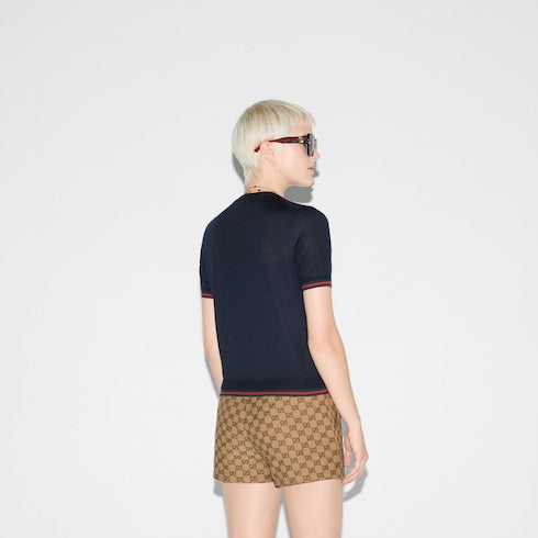 Extra fine cashmere silk top - navy