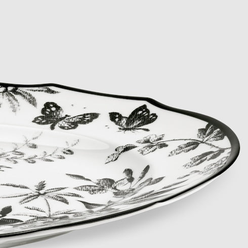 Herbarium oval tray - black and white porcelain