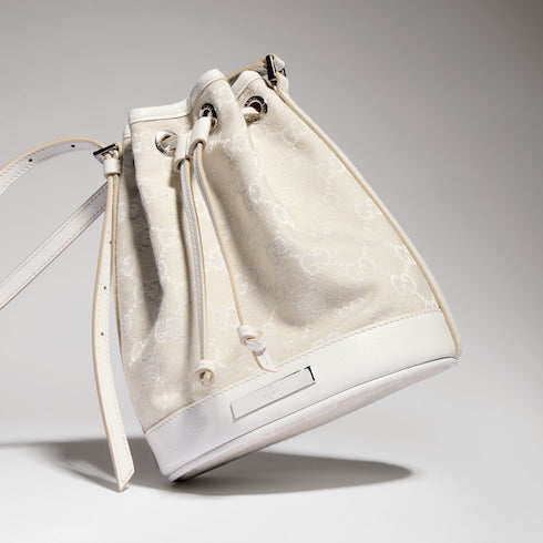 Mini bucket bag with Gucci plaque - ivory GG canvas