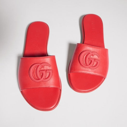 Women's slide sandal with Double G - red leather