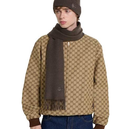 Cashmere scarf with patch - dark brown and beige