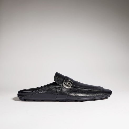 Men's slipper with Double G - black calf hair