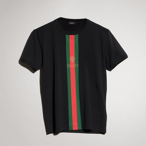 Cotton jersey T-shirt with print - black
